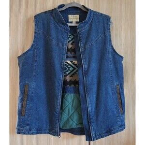 Cabela's Women's Vest Size XL Denim Flannel Lined Full Zipper Western Outdoors